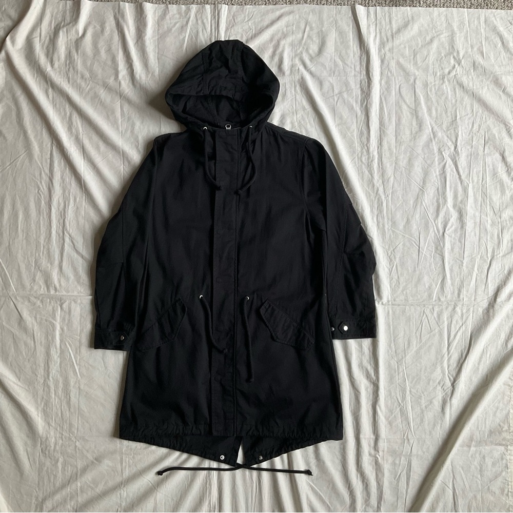 New ASOS Black Hooded Cotton Parka Anorak Unisex XXS